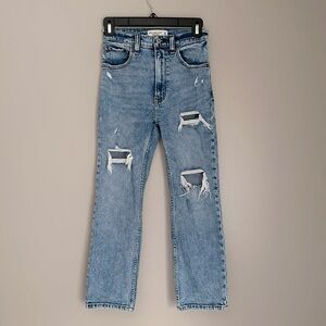 Abercrombie & Fitch Ankle Straight Ultra High Rise Jeans Distressed Acid Wash